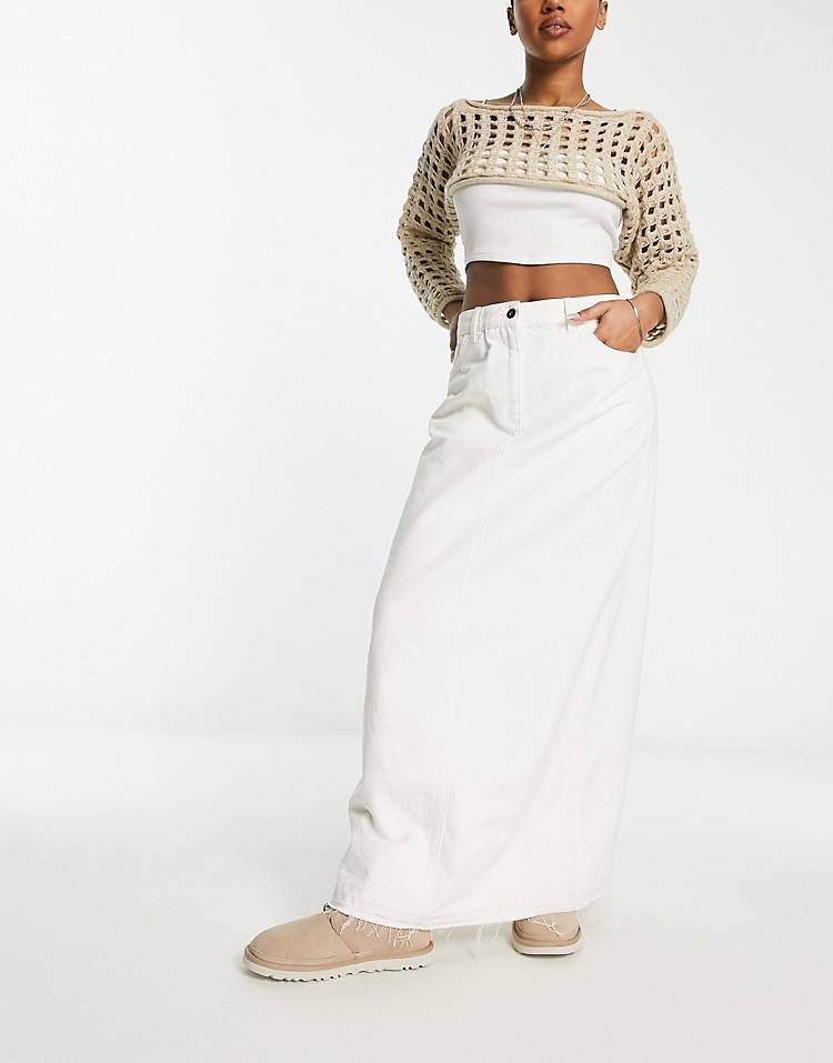 COLLUSION long maxi denim skirt in white